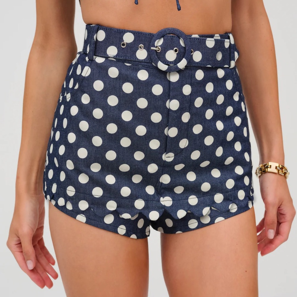 For Love And Lemons Navy Polka Dot High Waist Shorts